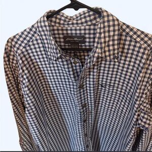 VINTAGE!!!! Eddie Bauer Blue and White Gingham Button-Down Shirt